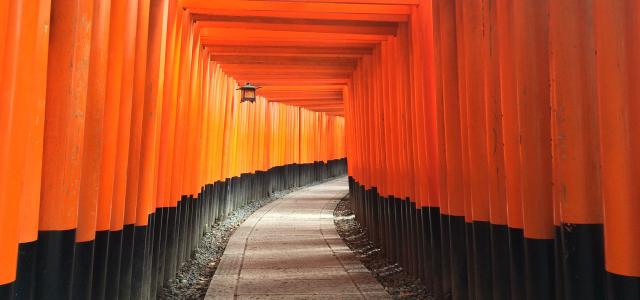 Fushimi inari-taisha shrine Kyoto Japan architecture orange torii gates tunnel